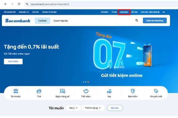 Xem chi nhánh ngân hàng Sacombank trên website chính thức