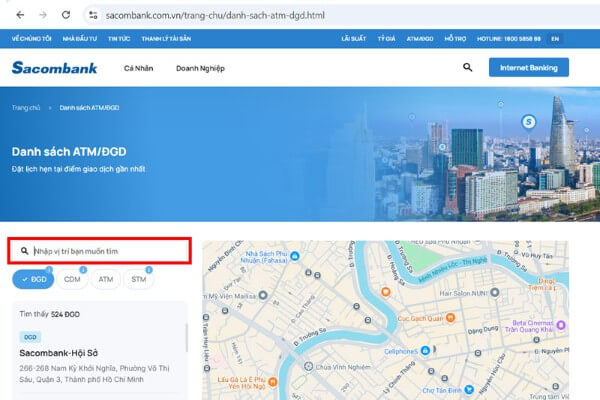 Lựa chọn theo khu vực hoặc nhập thông tin địa điểm cần tìm