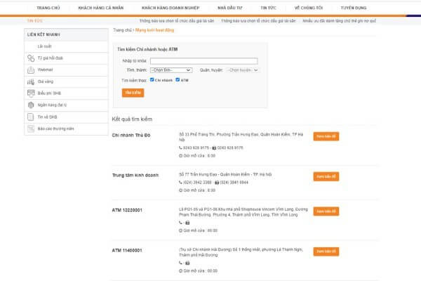 Cách tra cứu địa chỉ chi nhánh SHB trên website chính thức