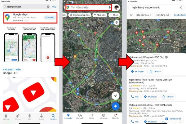 Sử dụng Google Maps để tìm điểm giao dịch Vietcombank