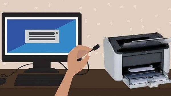 Chọn phương thức kết nối máy in qua USB hoặc Wi-Fi