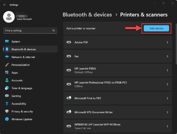 Chọn Add device để thêm thiết bị