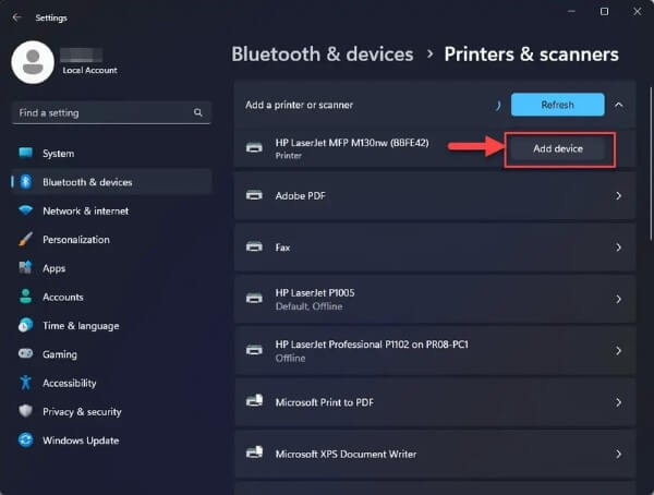 Chọn Bluetooth & device