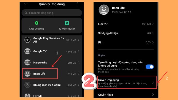 Chọn Imou Life → Quyền ứng dụng