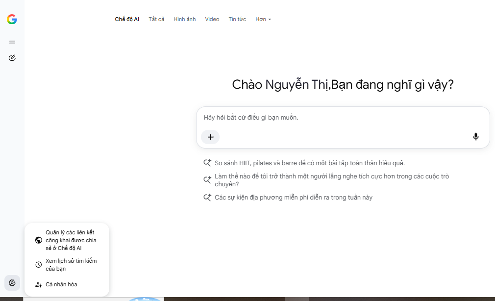 Mở lịch sử tìm kiếm bằng biểu tượng Chiếc đồng hồ trên thanh chức năng trái