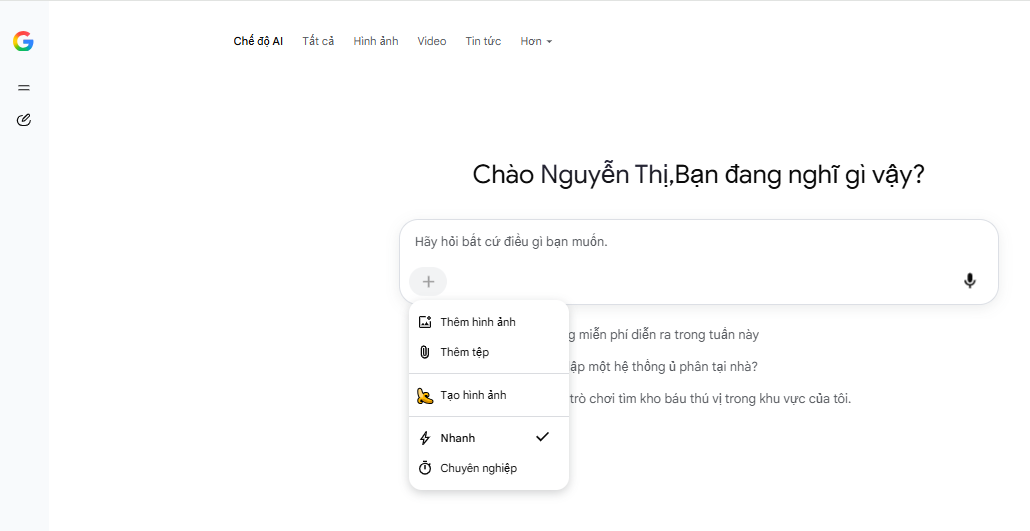 Với chế độ AI GG tìm kiếm, bạn có thể đặt câu hỏi đa phương thức