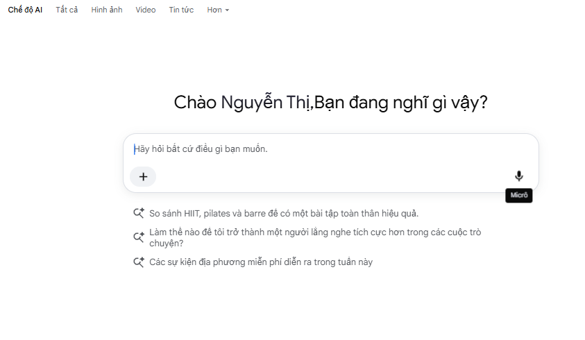 Nhấp vào biểu tượng Micro để tìm kiếm bằng giọng nói