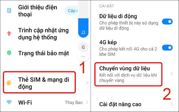 Nhấn Chuyển vùng dữ liệu