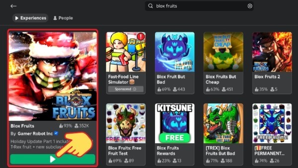 Mở Blox Fruits trên Roblox