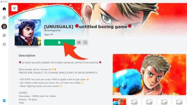 Mở Roblox và truy cập Untitled Boxing Game