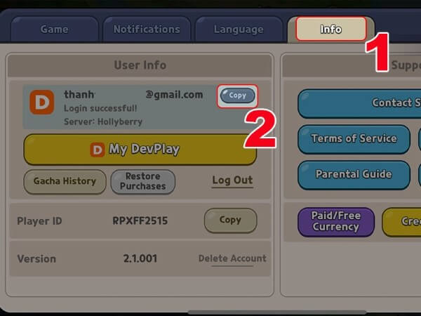 Nhấn Infor → Copy