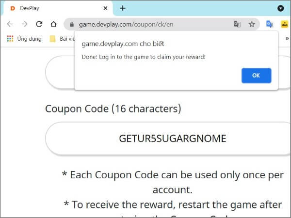 Nhập chính xác mã coupon