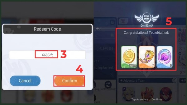 Chọn mục Mã Đổi hoặc Redeem Code