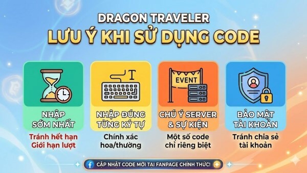 Những lưu ý khi nhập mã Code Dragon Traveler VN