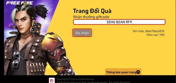 Nhập chính xác mã nhận quà