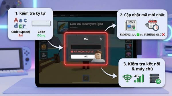 Một số lỗi và cách khắc phục thường gặp khi nhập code Heavyweight Fishing