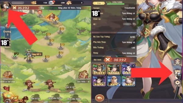 Nhấn vào avatar nhân vật