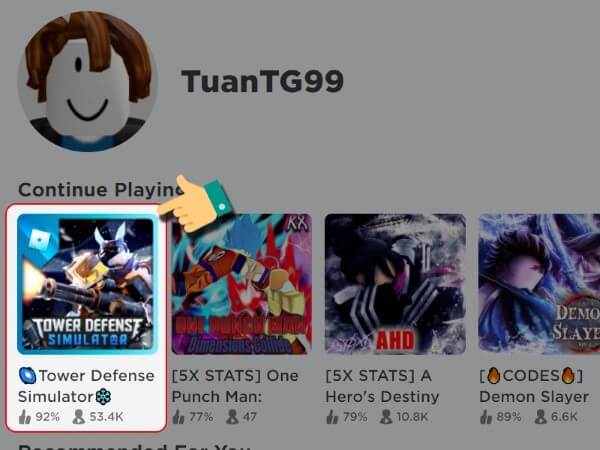 Mở Roblox và truy cập Tower Defense Simulator