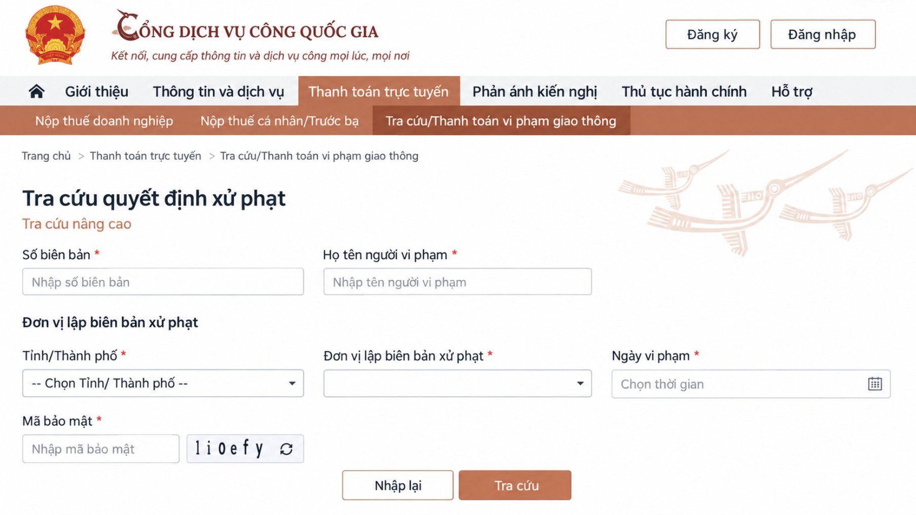 Cổng Dịch vụ công Quốc gia phục vụ tra cứu và thanh toán quyết định xử phạt khi hồ sơ đã đủ điều kiện xử lý