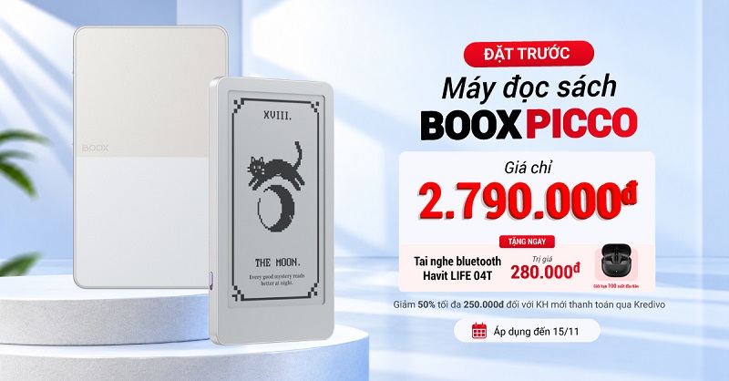 Đặt trước máy đọc sách Boox Picco giá chỉ 2,79 triệu, tặng ngay tai nghe bluetooth Havit model LIFE 04T