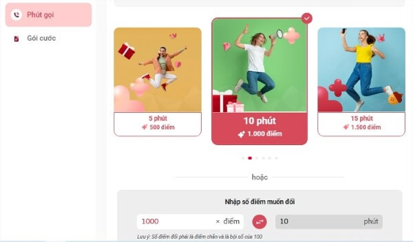 Chọn nhóm ưu đãi viễn thông và mục Phút gọi