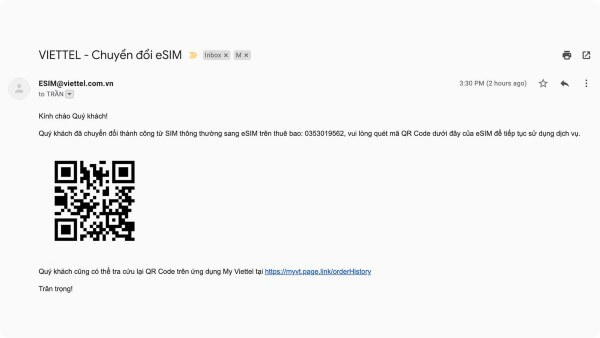 Người dùng nhận mã kích hoạt QR và cài đặt eSIM