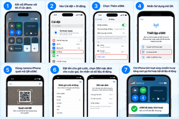 Các bước cài eSIM Viettel bằng mã QR trên iPhone