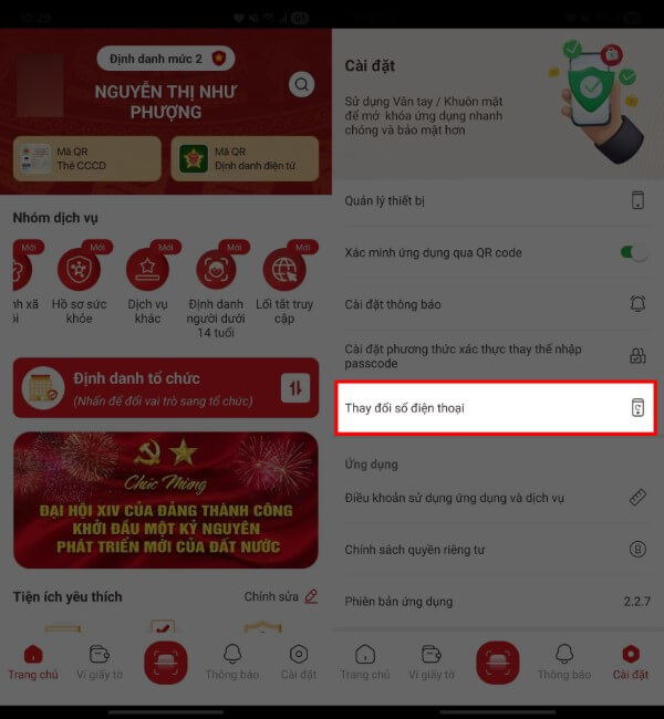 Chọn Thay đổi số điện thoại