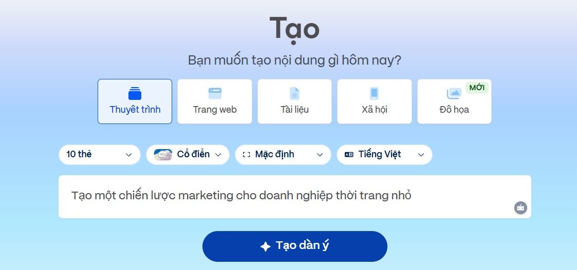 Nhập nội dung đầu vào vào ô lệnh và nhấn biểu tượng Gửi