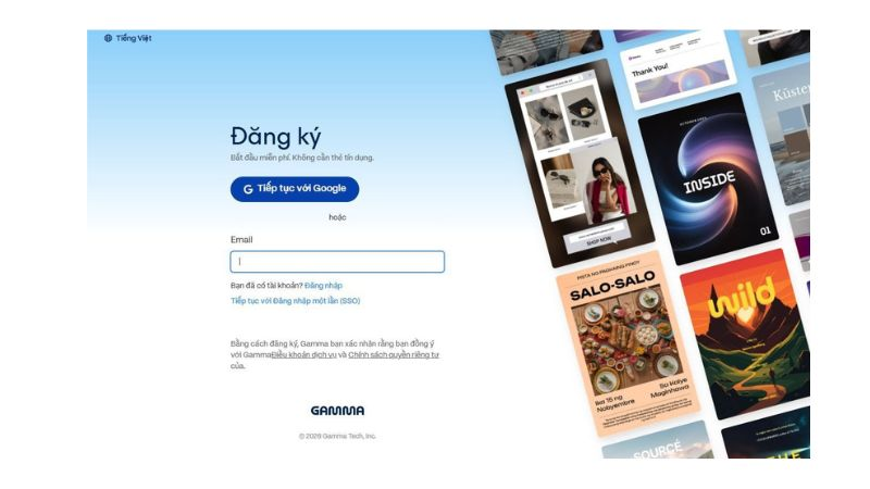 Đăng ký tài khoản Gamma AI theo hướng dẫn từ hệ thống