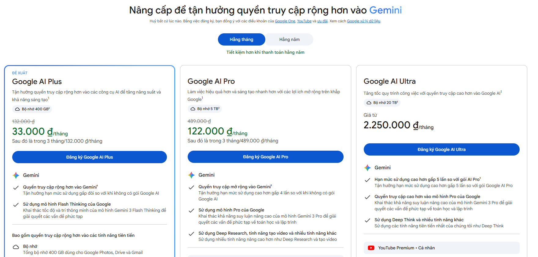 Các gói Google AI với hạn mức sử dụng Veo và Google Flow khác nhau
