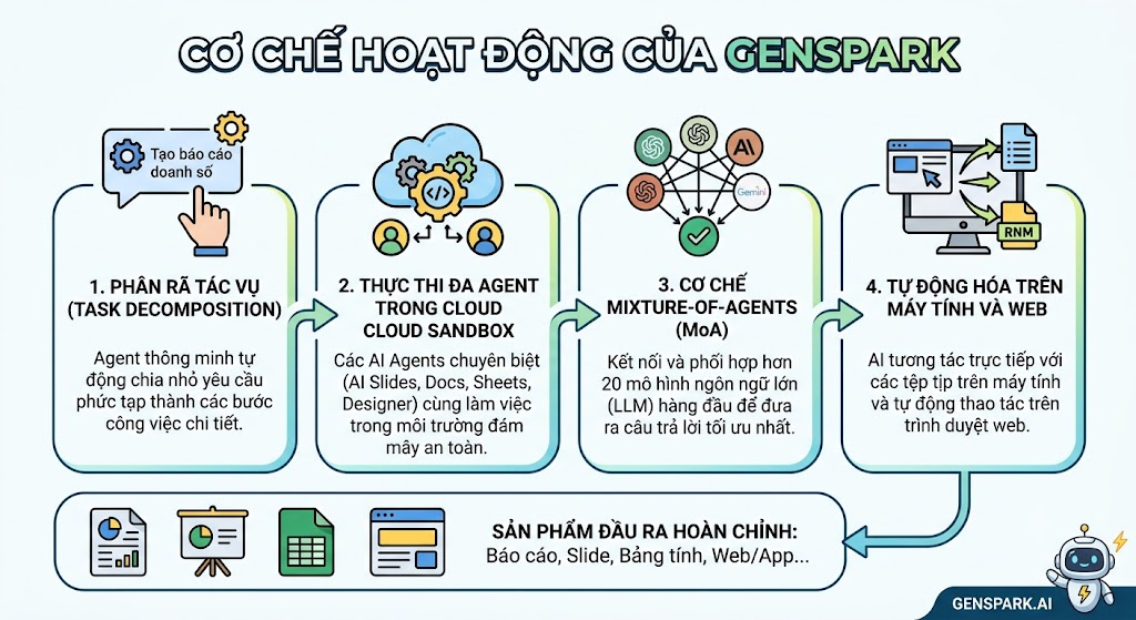 Genspark vận hành dựa trên Genspark AI Agentic Engine và hệ thống Super Agent