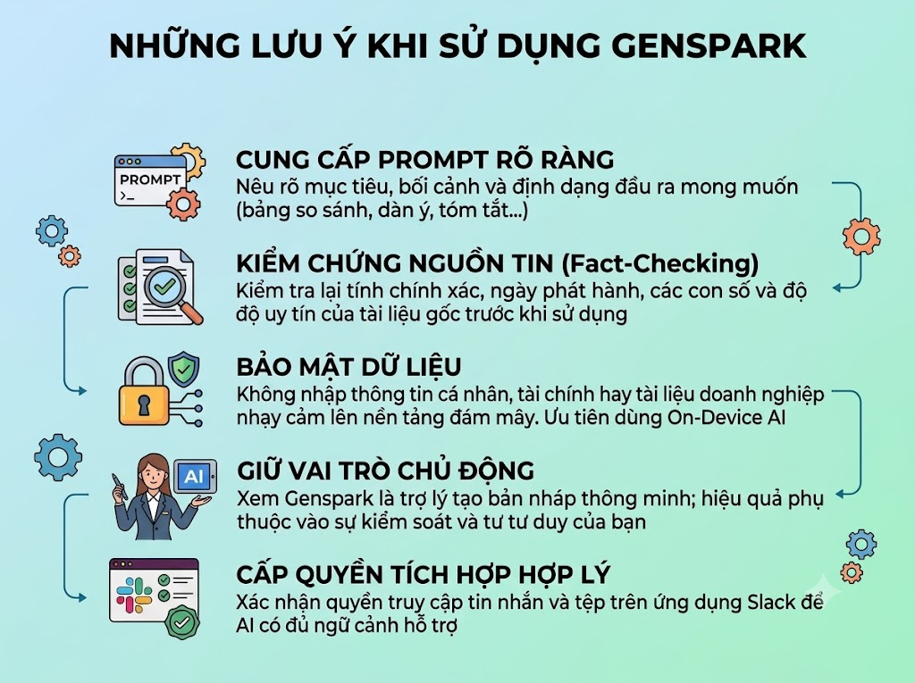 Để sử dụng Genspark hiệu quả bạn cần lưu ý về promt, kiếm chứng thông tin,...