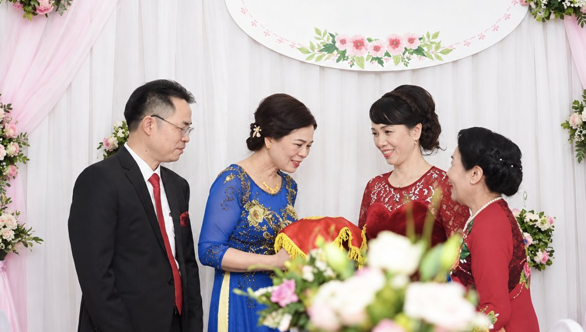 Gia đình nhà gái gửi lời dặn dò trước khi cùng cô dâu chú rể bắt đầu hành trình hôn nhân