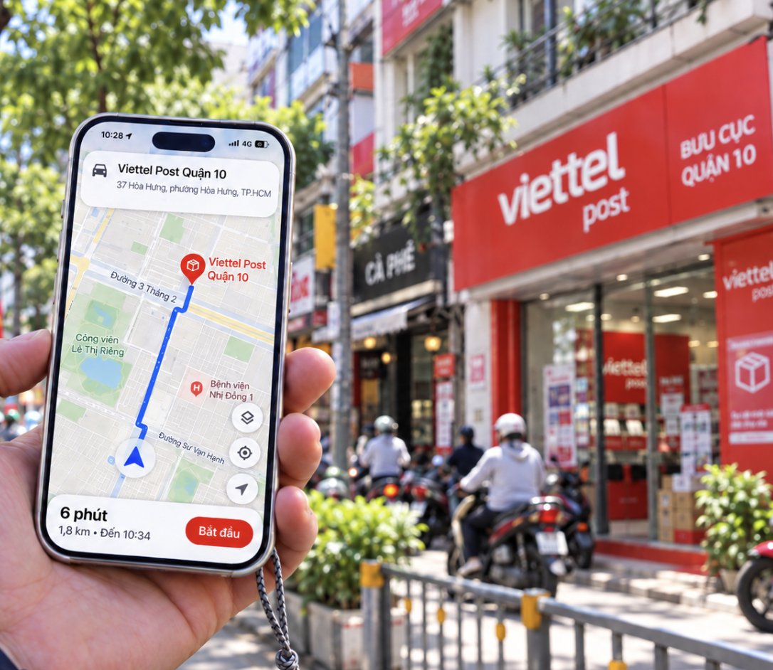 Google Maps hỗ trợ khách hàng xác định vị trí và tuyến đường đến điểm Viettel Post phù hợp