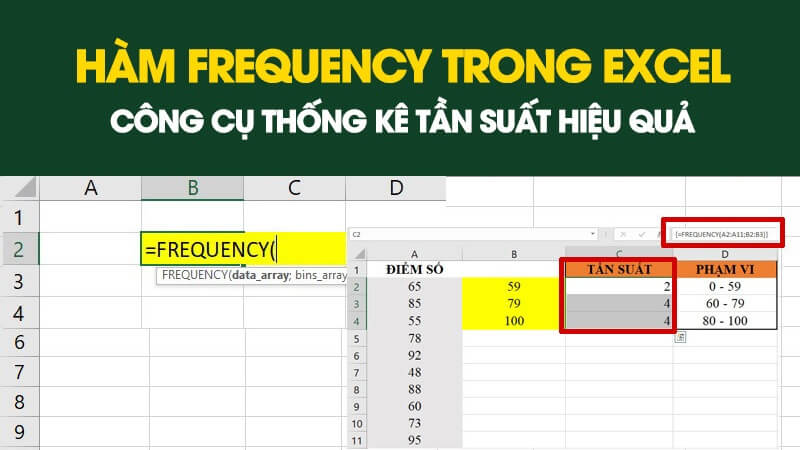 Hàm FREQUENCY thống kê số lượng giá trị xuất hiện trong từng khoảng dữ liệu