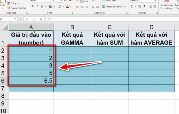Nhập các giá trị vào bảng