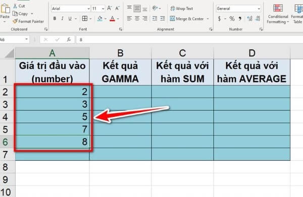 Nhập các giá trị vào bảng