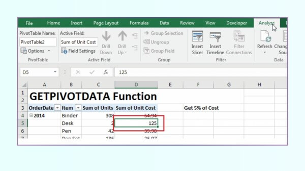 Chọn ô bất kỳ trong PivotTable