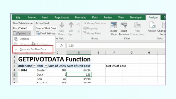 Chọn mục Generate GetPivotData và nhấn bỏ chọn