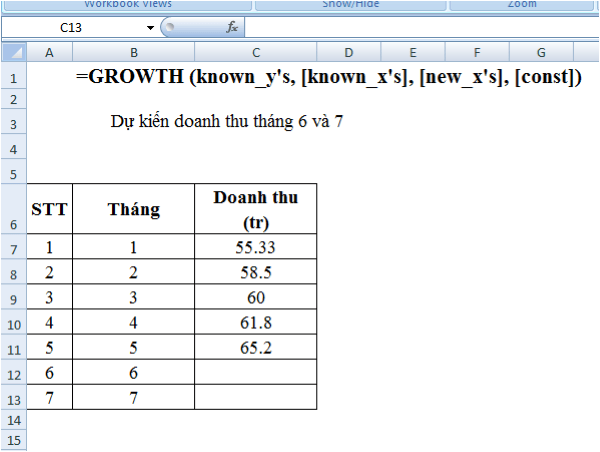 Cấu trúc cú pháp của hàm GROWTH trong Excel