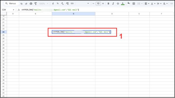 Nhập công thức: =HYPERLINK("mailto:abc@example.com","Gửi email")