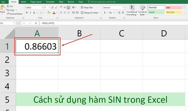 Cú pháp hàm SIN cơ bản: =SIN(number)