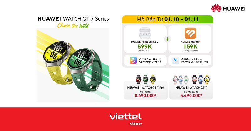 Huawei Watch GT 7 Series mở bán chính thức tại Viettel Store giá chỉ từ 5.490.000đ