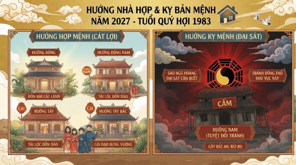 Hướng nhà hợp mệnh năm 2027 của tuổi 1983: Hướng Đông, Đông Nam, Tây và Tây Bắc