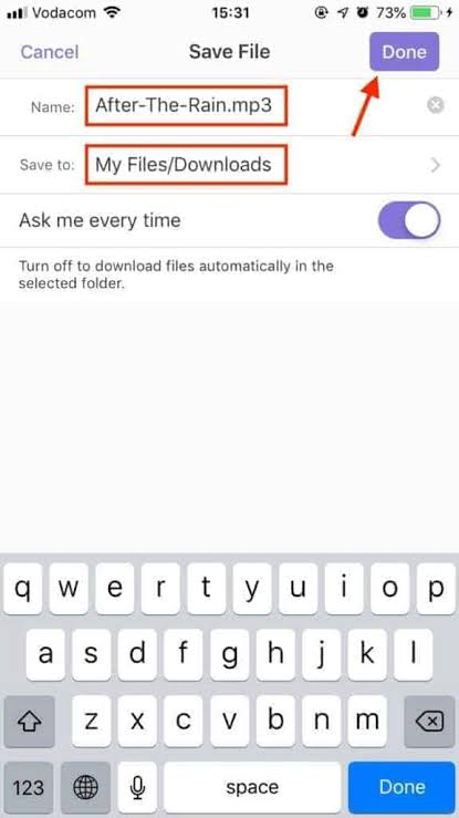 File MP3 tải từ Safari hoặc nhận từ nguồn khác có thể được lưu trong ứng dụng Files