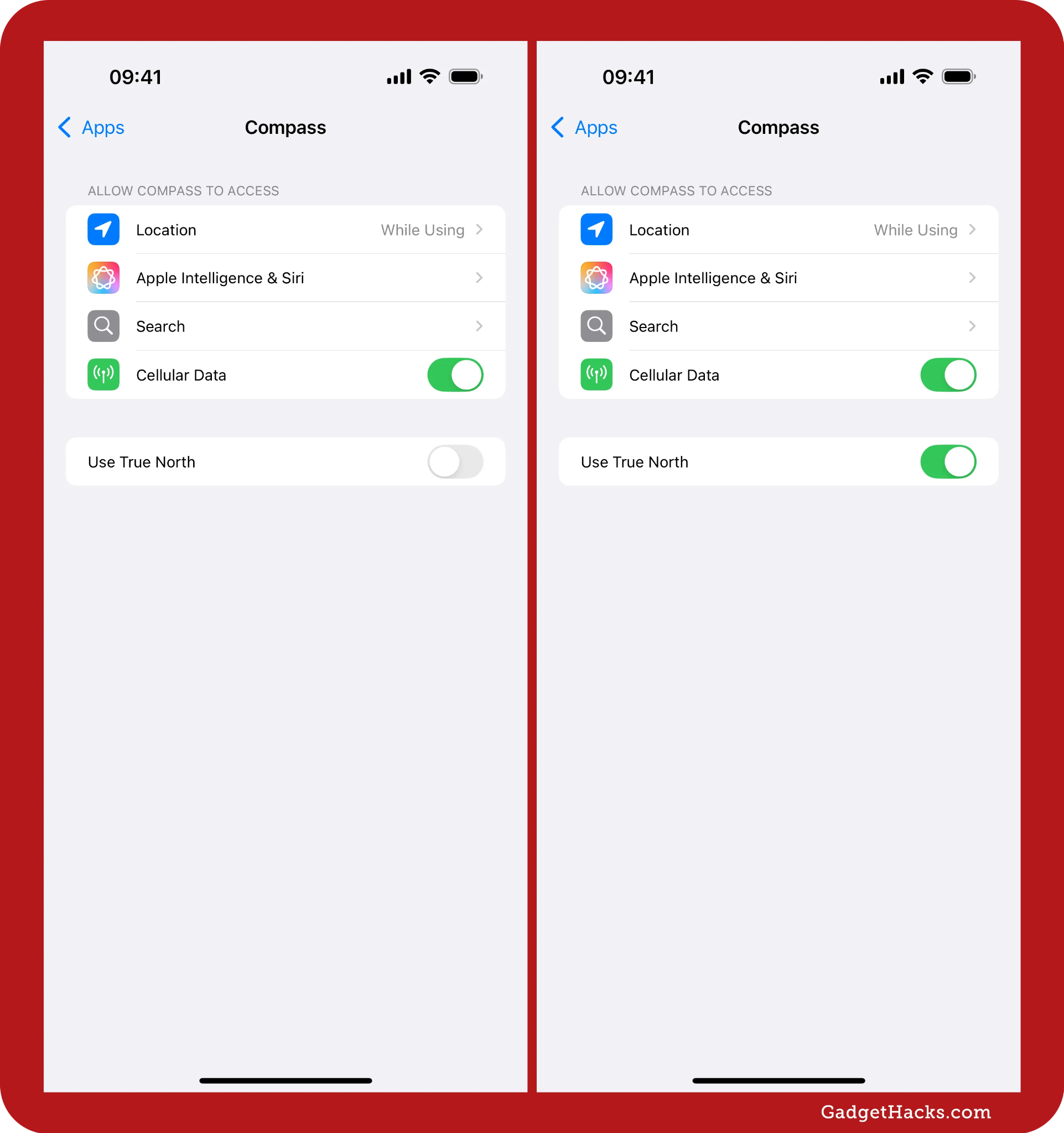 Compass cần được cấp quyền truy cập Location Services để hiển thị thông tin vị trí