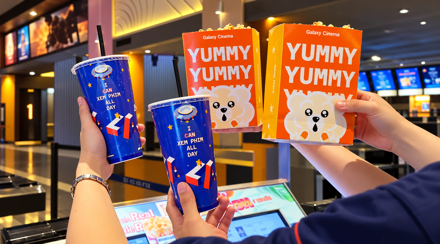 Khách hàng có thể lựa chọn bắp ngọt, phô mai hoặc những hương vị đặc biệt tùy menu Galaxy.
