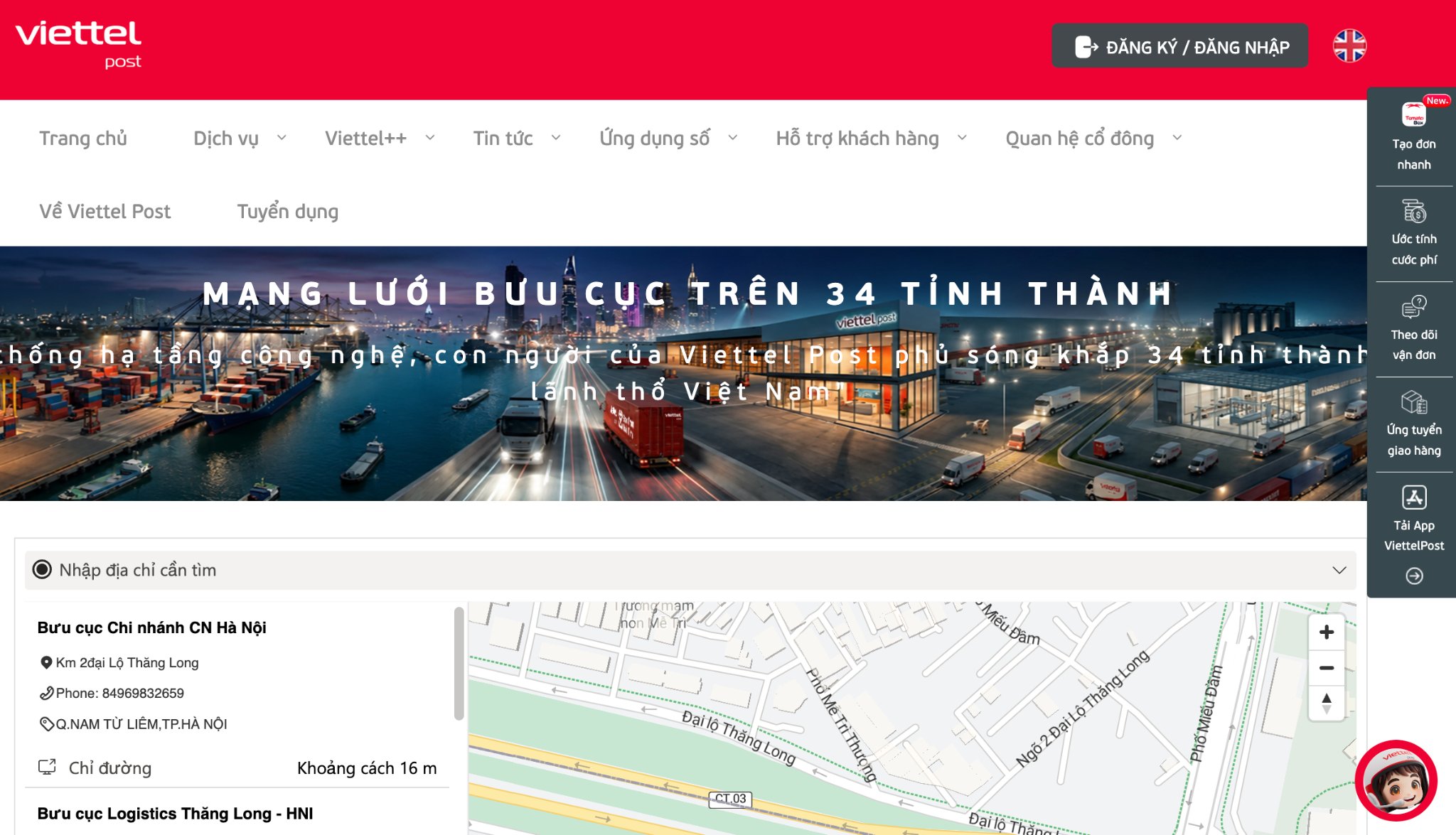 Khách hàng có thể tra cứu mạng lưới bưu cục trên website chính thức của Viettel Post