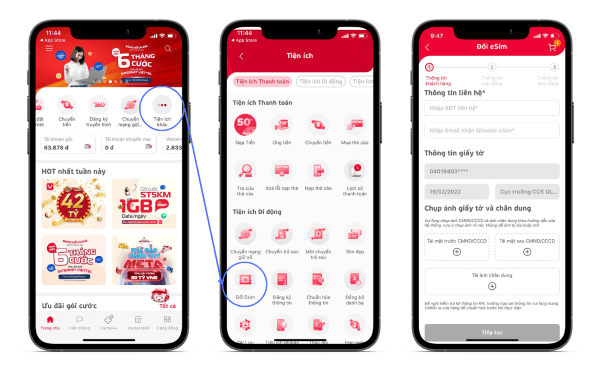 Các bước đăng ký hoặc đổi eSIM Online qua ứng dụng My Viettel